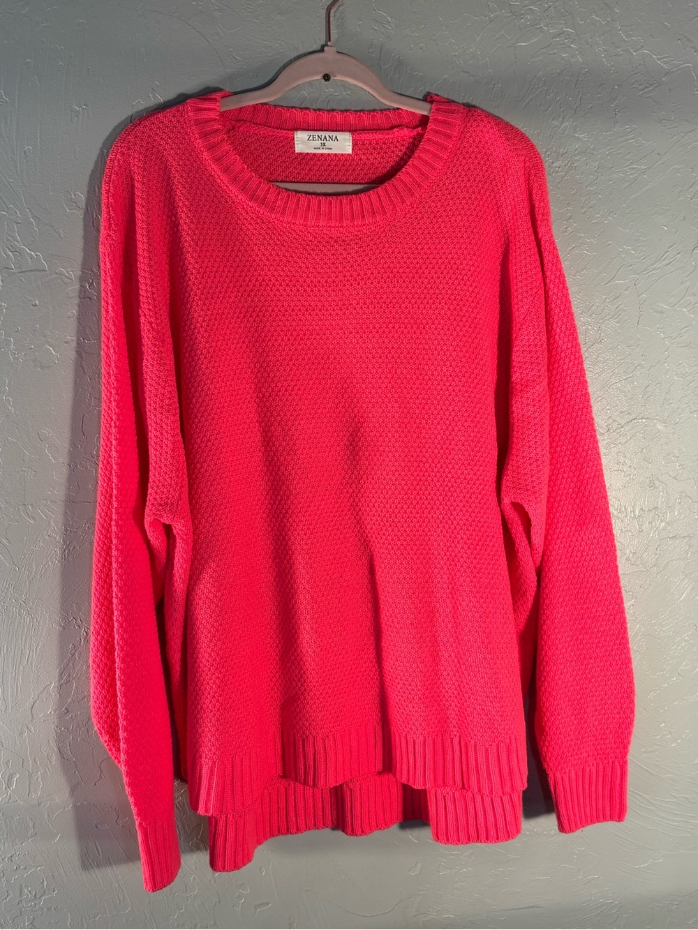 Zenana Outfitters Bright Hot Pink Crewneck Sweater and Cardigan
